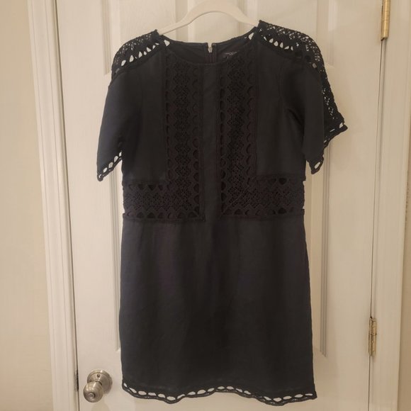 Ann Taylor Linen Crochet Eyelet Lace Sheath Dress Black Size Extra Small Petite - Picture 1 of 8